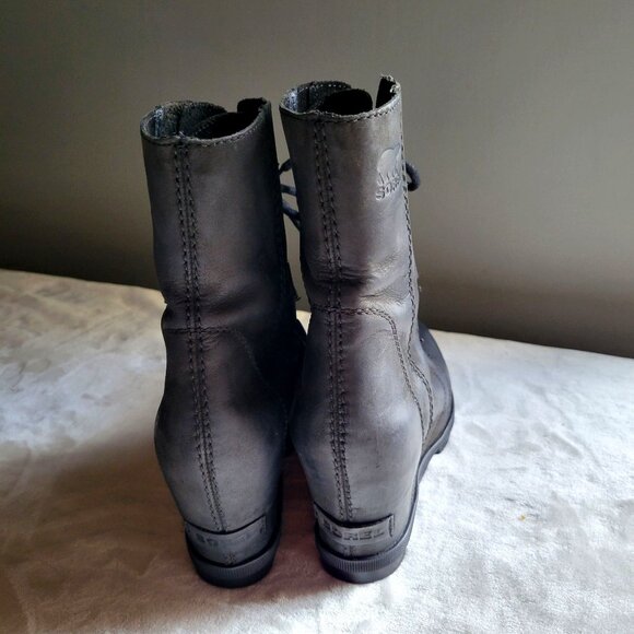 Sorel Joan Of Arctic Wedge II Black Waterproof Leather Lace-Up Boots Women SZ 7 - Picture 8 of 11